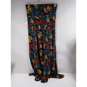 NWT Lularoe Maxi Skirt Black With Red & Yellow Roses Designs Size Small